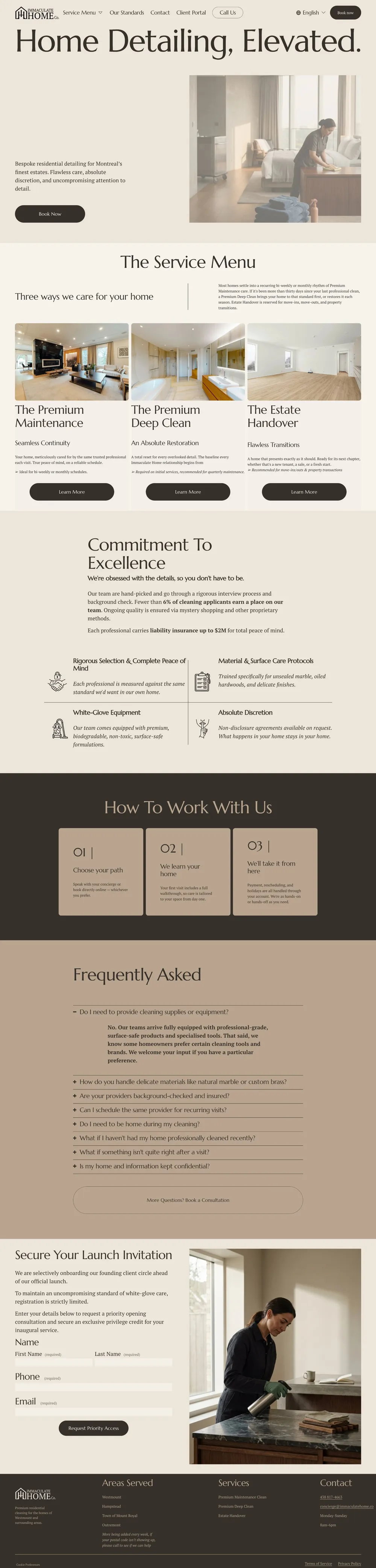 Immaculate Home Co. launch homepage, built for residential clients
